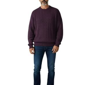 BARRY BRICKEN 100% Silk Fisherman Cable Knit Crew Sweater Men L Purple Work Cozy